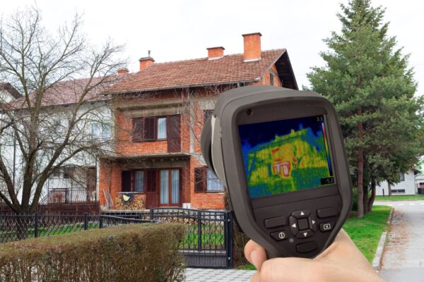 Pomiary kamerą termowizyjną ukazują rozkład temperatur w budynku.