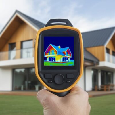 Pomiary kamerą termowizyjną domu pokazują różnice temperatur na jego powierzchni.