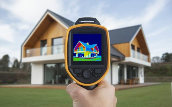 Pomiary kamerą termowizyjną domu pokazują różnice temperatur na jego powierzchni.