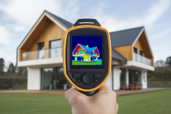 Pomiary kamerą termowizyjną domu pokazują różnice temperatur na jego powierzchni.